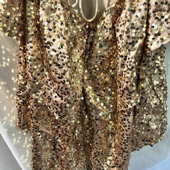 Lucy in the Sky Gold Sequin Strapless Ruffle Mini Dress – Size L - Picture 5 of 6